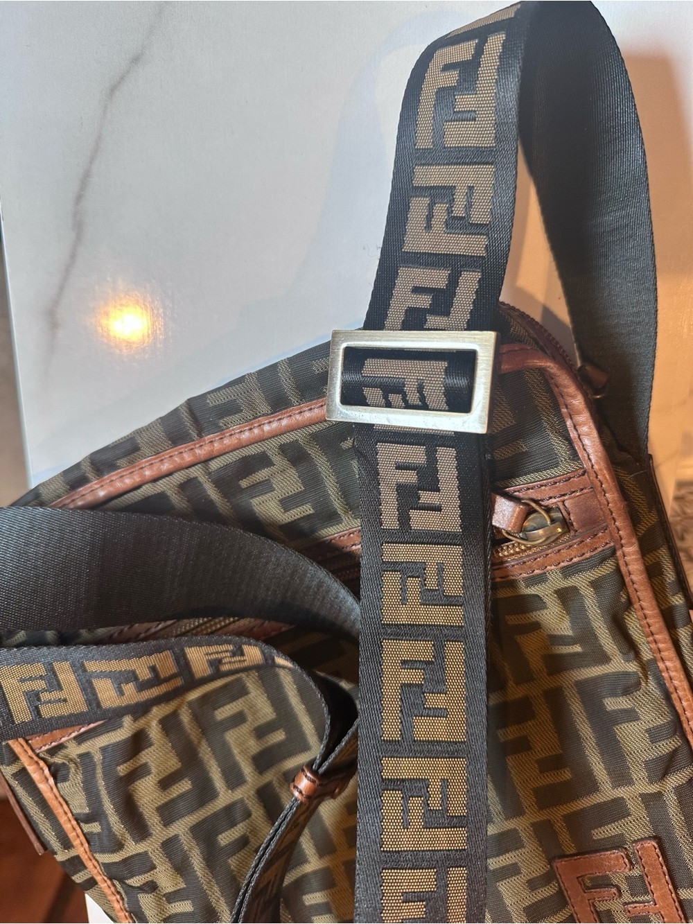 Vintage Fendi Zucca FF Messenger
Crossbody Bag with Logo Strap - Picture 2 of 5